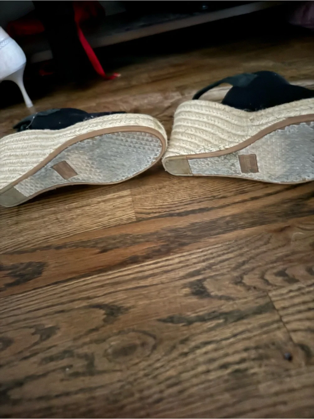 TOMS Black Canvas Espadrille Slingback Wedge Sandals